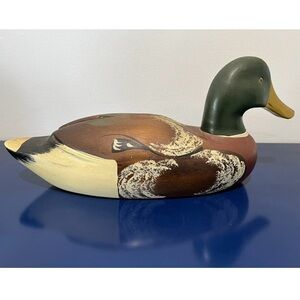 Mallard Duck Wood Bird Decoy Painted Glass Eye Mid Century Vintage Green 50s 60s